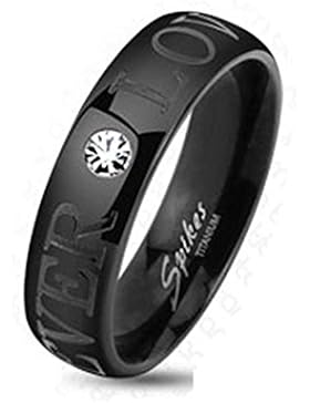 Paula & Fritz® Titan Ring schwarz 6mm breit mit Forever Love Gravur und farblosen Stein verfügbare Ringgrößen...