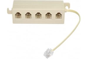 cablecc CA-016 - Adaptador divisor de línea modular de 5 salidas 6P4C RJ11 RJ12 para teléfono, beige, 1 entrada y 5 salidas