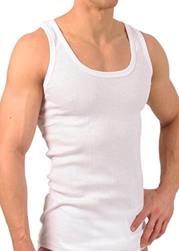 6er Pack MT® Herren Unterhemd Classic in FEINRIPP oder DOPPELRIPP Tank Top weiß Muskel Shirt Trägershirt aus 100% gekämmter Baumwolle von celodoro