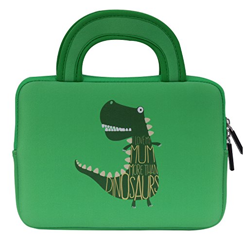 MoKo Universal 7-8 Zoll Tablet Tasche – Neoprene Handtasche Tragetasche Wallet Bag für All-New Fire HD 8 2016, Fire Kids Edition 7″ (5. Gen. 2015), All-New Kindle(8. Gen. 2016), Fire 7, Dinosaurier Grün - 2