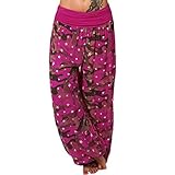 AHAYAKU Damen Casual Camouflage Print Hose mit weitem Bein Lose Taschen-Pluderhosen
