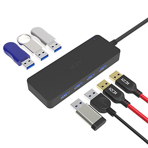 ICZI USB 3.0 HUB, 7x USB 3.0 Ports, vernickelt Stecker, schlank Entwurf mehr dünn, für Apple MacBook, Mac Mini, MacPro, Windows Laptops und Ultrabooks, sowie PCs und weiteren USB 3.0 kompatiblen Geräten (Schwarz)