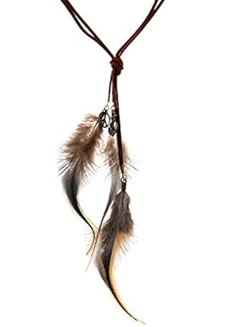 lureme böhmische Weinlese-Samt-String grauen Federn Anhänger Halskette (01003304)