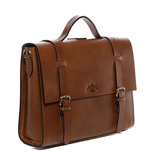 Scotch & Vain Aktentasche BOSTON DUO – Rucksack groß fit für 15.4″ mit Extra-Abtrennung- Laptoptasche festes Material – echt Sattelleder hellbraun-cognac - 2