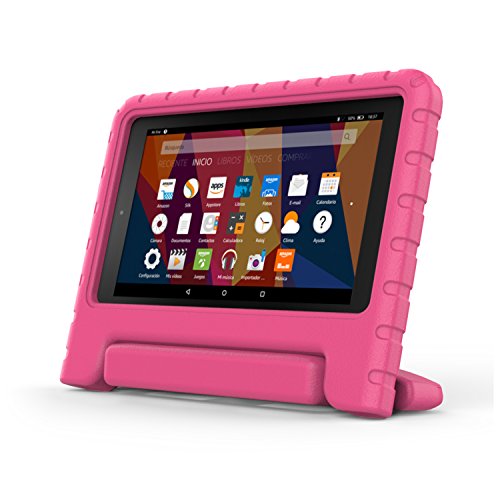 MoKo Fire 7 2015 Hülle – Superleicht EVA Stoßfest Kinderfreundlich Kinder Schutzhülle mit umwandelbarer Handgriff Handle und Standfunktion für Amazon Fire 7.0 Zoll (5. Generation – 2015 Modell), Magenta - 3