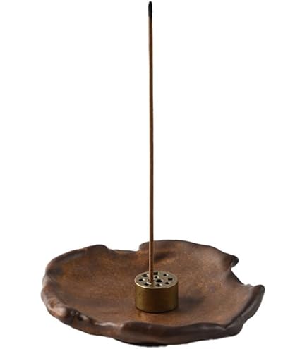 Asayu Japan Mini Porta-Incenso Zen In Ceramica Con Supporto In Ottone, 8.3 Cm - Fatto A Mano In Giappone, Per Bastoncini E Coni, Stile Mino Ware