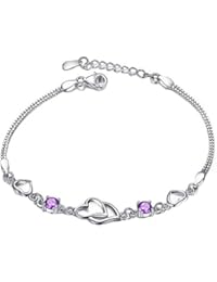 Cosanter Pulsera del Plateado de Diseño de Cuatro Hojas con Ajustable Regalo para Mujer Niña Cumpleaños Navidad San Valentin Color Púrpura