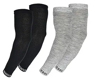 Cotson Men Women Cotton Arm Sleeves for Sports and Bike Riding Combo Pack of 2 (Black, Grey)