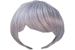 tieedhfu Hochtemperaturfaser Puppenperücke, abnehmbares, kurzes, einfarbiges Haarteil, Grau