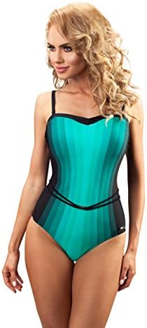 Womens Striped Swim Costume One Piece Sweetheart Neckline Fashionable Swimwear