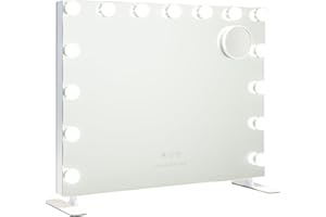 Flamingueo Espejo Maquillaje con Luz - 14 LED - 3 Modos de Luz - Intensidad Ajustable - Control Táctil - Puerto USB - Espejo Aumento Incluido - Vanity Mirror - Blanco - 58x15x51cm
