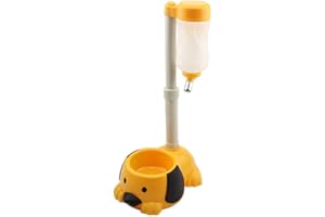 GULLOR Pet Liftable Standing Water Dispenser Bowl, Cat Dog Puppy Drinking Feeding Hanging Water Bottle, Yellow