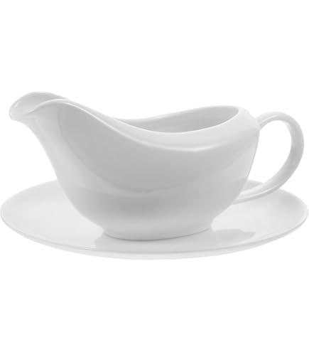 Salsiera In Porcellana Bianca Con Piattino - 550ml, Per Salsa, Sugo, Panna - Design Classico Ed Elegante - Foto 2
