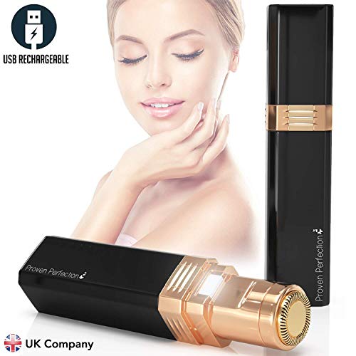 ProvenPerfectionTM Rechargeable Women's Facial Hair Remover - Portable Ladies Facial Hair Trimmer for Painless, Flawless & Effective Removal of Peach Fuzz, Chin and Upper Lip Hair - UK Brand