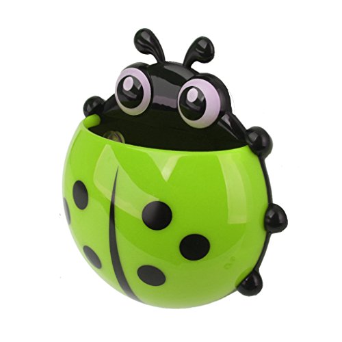 Porte-Brosses--Dents-Forme-de-Coccinelle-Support-Rangement--Ventouse-Dcoration-de-Salle-de-Bain-Enfant-Vert