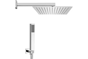 Inbagno Sistema Doccia con soffione Quadrato Ultrasottile, Completo di doccetta, Presa d’Acqua con Supporto e Flessibile