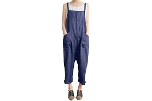 CAIYLAI Salopette da donna pantaloni lunghi, estivi casual senza maniche con bottoni, tuta con bretelle, pantaloni tutina con bretelle e pantaloni taglie forti, tasche a gamba larga