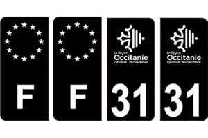 31 Haute Garonne logo noir autocollant plaque immatriculation auto sticker Lot de 4 Stickers - Angles : arrondis