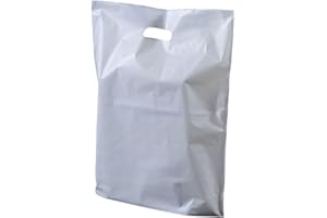 Plastic Carrier Bags 100 White with Handles | Patch Handle Carrier Bags | Large Size 18 x 15 x 3 for Shopping Groceries Gift Boutique Supermarket Cash N Carry Business Market Stall