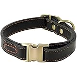 Kismaple Luxus Weiche Leder Hundehalsband Für Mittel / Kleine Hunde, Größe 30cm-43cm und 2cm Wide, Heavy Duty Einstellbare Training / Walking Dog Halsbänder mit Hund Leine Haken (Schwarz)