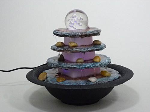 Zimmerbrunnen Terrasse rund Tischbrunnen mit LED farbwechselnd für eine gemütliche, entspannte Atmosphäre, Raumbefeuchter, Brunnen - 4