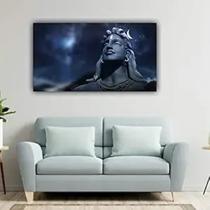 The Seven Colours Lord Shiva Adiyogi Avtar With Moon On Head Coimbatore Statue Wall Art Canvas Painting Frame (With Wooden Framing (Ready to install), 18 by 12 Inches)