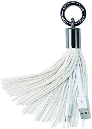 Xutu Keychain Charger Cable USB Leather Tassel Key Chain Micro Charging Cable for SUMSANGG,HUAWEI,NOKIA,VIVO and other Micro Port Phone-White