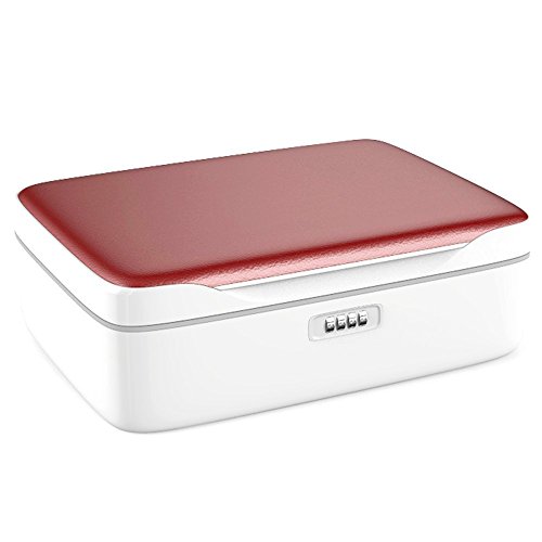 Preisvergleich Produktbild Damen Schmuckkästchen Abschließbar EVERTOP Kunststoff Schmuckkasten Ohrringe Schmuckkoffer 7L Schmuckbox mit Schloss Schmuckdose Armbänder Ringe Uhrenbox Uhren Halskette Schmuckaufbewahrung - Rot