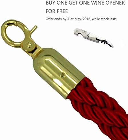 VERSACE DUNN 1.5m Twisted Barrier Rope Red/Brass,Divider Crowd Control Stanchion for Hotel/Bank/Hospital/Playground/Other Public Areas