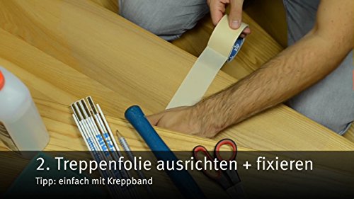 Anti-Rutsch Stufenmatten für Treppen | PremiumPlus-Qualität: extrem dünn & transparent | 2-in-1: Stufenschutz & Rutschschutz | Rutschhemmung R10 nach DIN 51130 | Sichere und einfache Montage: vollflächig selbstklebend | Pflegeleicht & hygienisch (180 x 600 mm – rechteckig) - 6