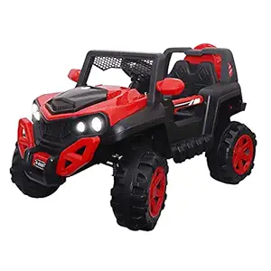 SHAKYA WORLD 12V Rechargeable Battery Operated Ride on Renger Jeep for 1 to 7 Years Kids/Children/Toddlers/Boys/Girls with Swing Option- Red