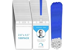 xinfedi Porte Badge Tour de cou, 100 Porte Carte Tour de Cou, Verticaux Cordon Carte en Plastique Transparent pour l'école, Bureau