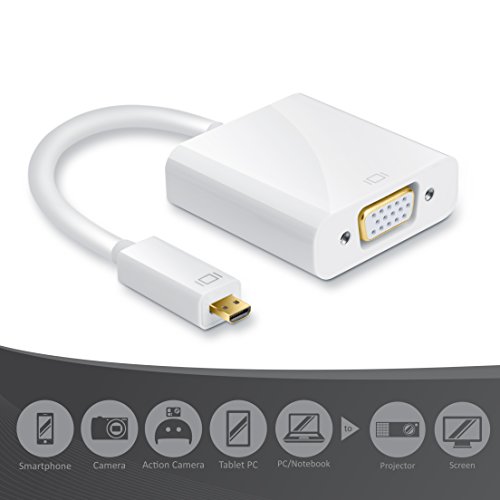 Full HD micro HDMI auf VGA Adapter inkl. Audio-Übertragung (Line out) | micro HDMI to VGA adapter incl. 3,5mm audio output | Adapter/Konverterkabel inkl. HDCP | 1080p Full HD / HDTV Unterstützung | digital zu analog | vergoldete Kontakte | weiß (Hochglanz) - 3
