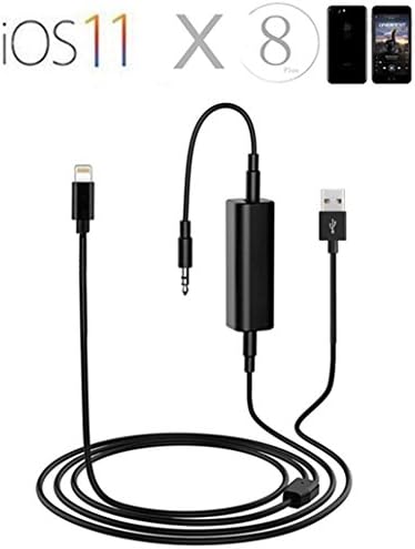 Car iPhone X 8 AUX Charging Kit, SHINE BMW Mini Cooper iPhone X 8 7 6 Plus Lightning Charger Audio Adapter with Noise Reduction for Audi VW Mercedes KIA Hyundai Honda Toyota, 1M