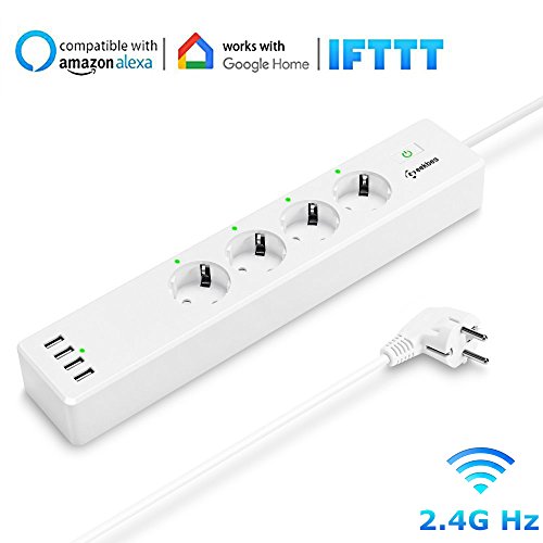 Preisvergleich Produktbild Geekbes Smart Steckdosenleiste,Fernbedienung Wifi Steckerleiste Mehrfachsteckdose mit Überspannungsschutz / 4-AC Ausgänge / 4 USB-Anschluss Kompatibel Amazon Alexa,Google Home,Voice Gesteuert von Echo Dot