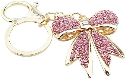 Sucolin Bow Knot Keyrings Rhinestone Women Gift Pink Keychain for Girls Car Key/Bag Buckle Key Ring