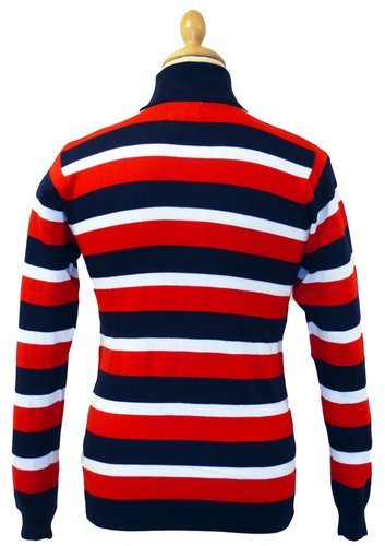 Madcap England Ashcroft Retro 60S Stripe Mod Roll Neck Jumper N-44-Blue