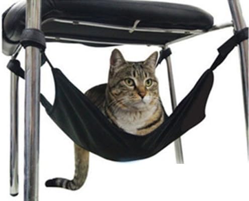 Shopready Cat Hanging Hammock Under Chair Lounge with Adjustable Velcro Pet Bed Mat - Black(Small)
