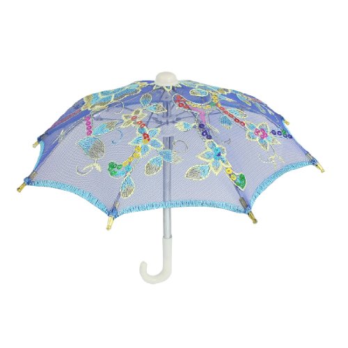 Children Indigo Blue Embroider Flower Pattern Mini Lace Umbrella