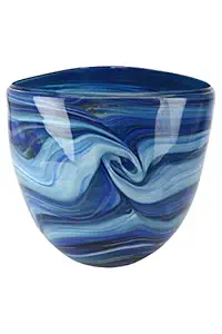 HomeStop IVY Aqua Glow Wave Round Textured Vase - M - 21 cm (206341406,Blue_Melange,Free Size)