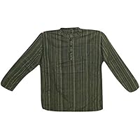 Men’s Shirt Kurta Green Striped Cotton Yoga Evening Boho Yoga Tunic L