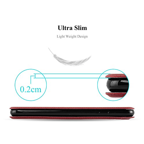 Huawei P8 Funda Estilo Libro de Cuero Sint  tico en ROJO AZRAF  N de Cadorabo  Dise  o VIEW      Cubierta Protectora con Cierre Magn  tico  Funci  n de Suporte y Doble Ventana     Protecci  n Carcasa Caja Etui Case Cover