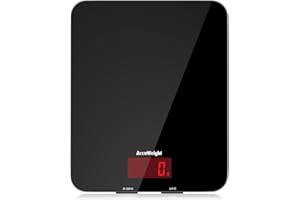 ACCUWEIGHT 201 Balance de cuisine numérique avec plate-forme en verre trempé Balance électronique pour aliments avec écran LCD, rétroéclairé pour bureau, pâtisserie, cuisine, 5 kg/11 lb