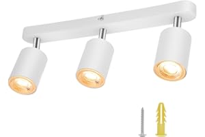 Deruaku Ceiling Light, 3 Way Spot Ceiling Light Rotatable, Spotlight Ceiling Bar in Matt White for Kitchen Lounge Bedroom Dining Room (led Bulb Not Included)(White)