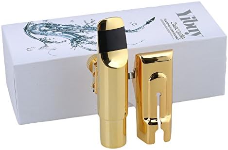 Yibuy 7# Eb Gold Plated Copper Alto Saxophone Mouthpiece & Cap & Ligature Set Type A