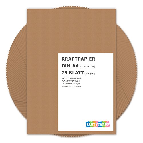 75 Blatt Kraftpapier | Kraftkarton | DIN A4 280gr/qm | Naturkarton in hochwertiger Qualität | Ideal zum basteln und selbstgestalten | braun