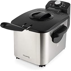 H.Koenig Friteuse électrique Semi Professionnelle DFX500 Manuelle 3L Inox Compacte Air chaud, Filtre anti-odeur, Température réglable, Poignées thermo-isolées, Panier amovible compatible lave-vaiselle