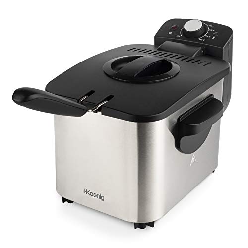 H.Koenig Friteuse électrique Semi Professionnelle DFX500 Manuelle 3L Inox Compacte Air chaud, Filtre anti-odeur, Température réglable, Poignées thermo-isolées, Panier amovible compatible lave-vaiselle