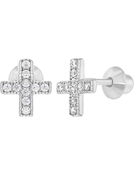 In Season Jewelry Säugling Kinder - Schraubverschluss Ohrringe Kleine 925 Sterling Silber Klar CZ Zirkonia