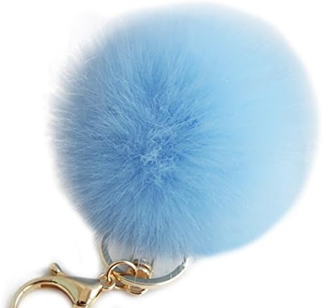 Womens 10cm Pendant Faux Soft Fluffy Rabbit Fur Ball Car Pompom Handbag Keychain (Light Blue)
